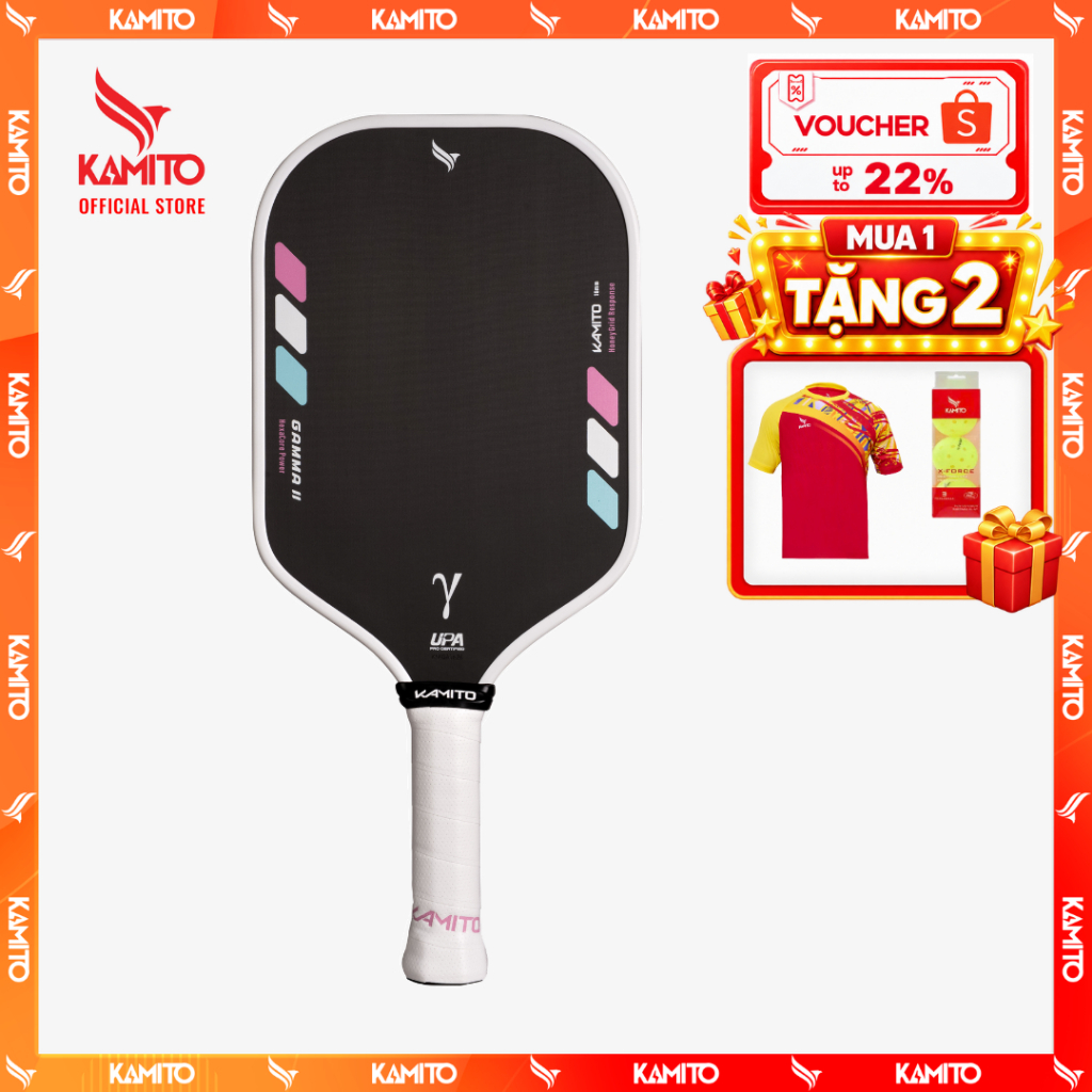 Vợt Pickleball Kamito Gamma II (16mm), Lõi tổ ong PP Honeycomb, cân bằng độ nảy, kiểm soát bóng