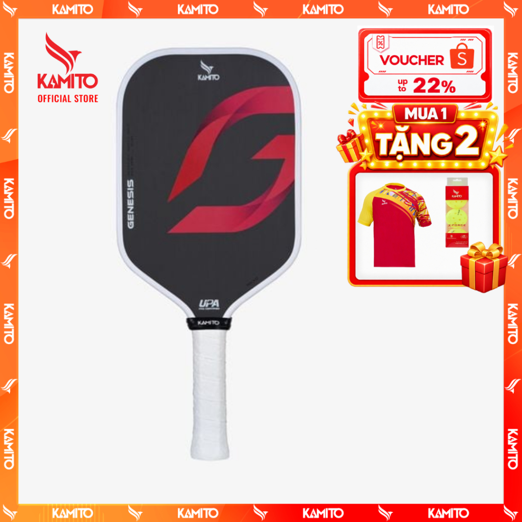 Vợt Pickleball Kamito Genesis, Chất liệu Carbon Toray Nhật Bản, Bề mặt nhám 2 lớp, công nghệ NFC