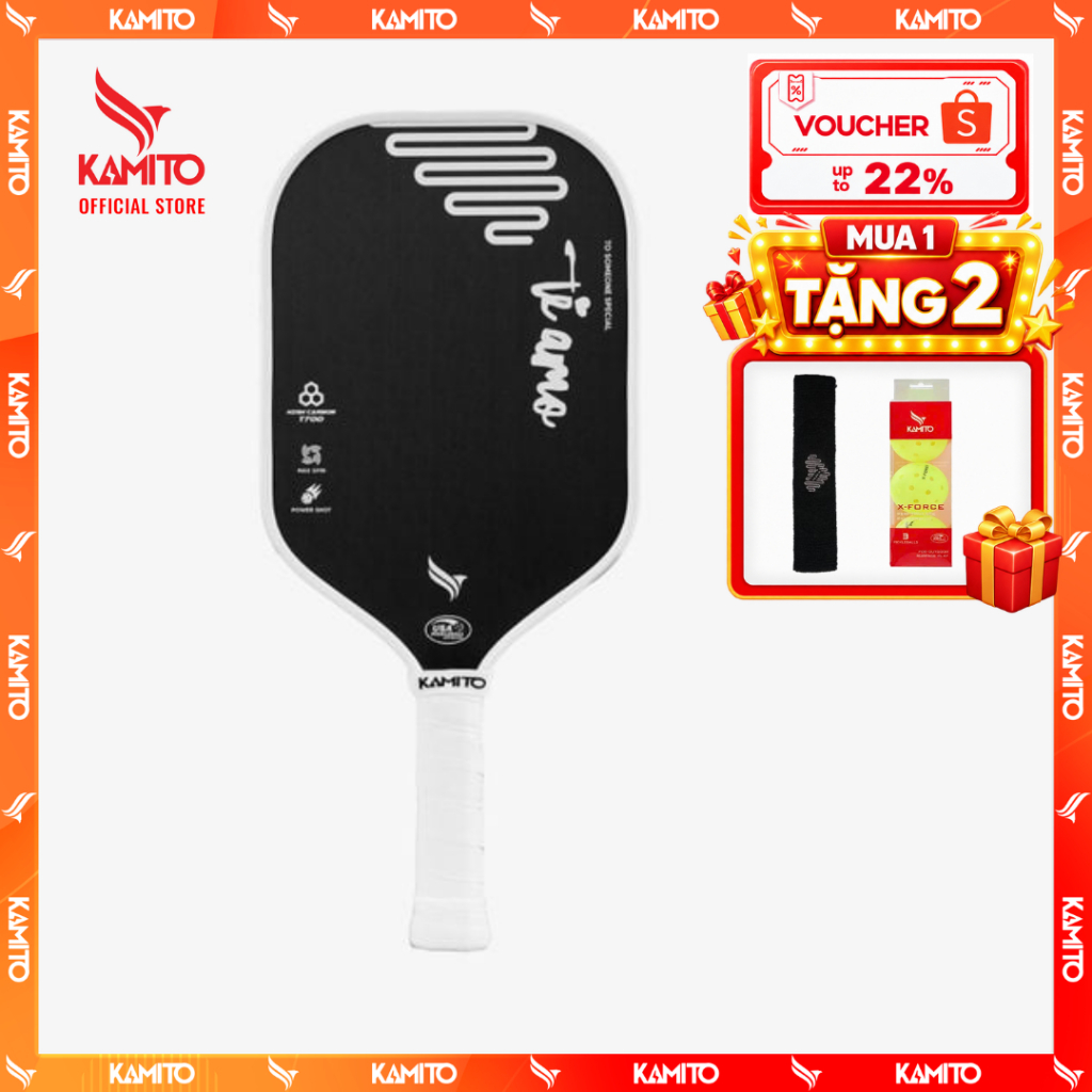 Vợt pickleball Kamito Tiamo, mặt vợt carbon nhám, nhẹ, ổn định, bền bỉ