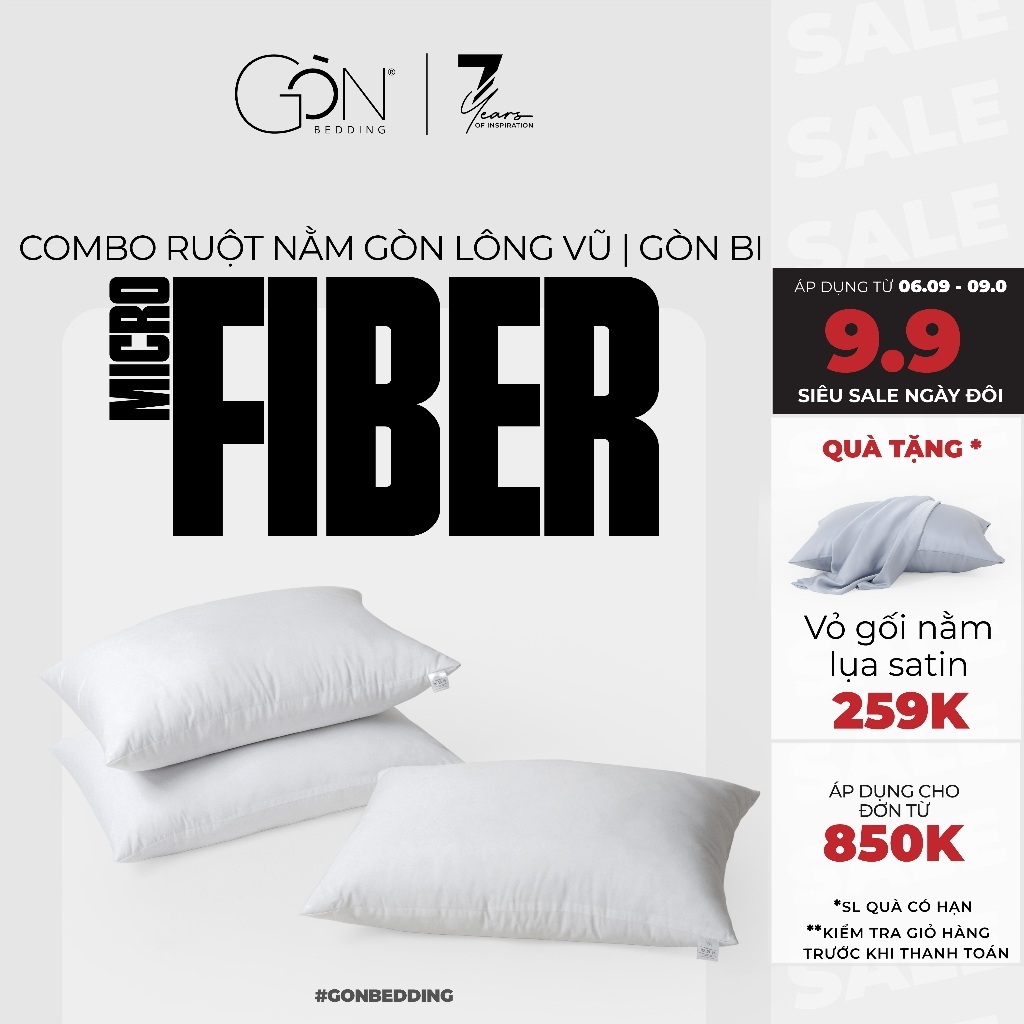Combo Ruột Gối Nằm Gòn Lông Vũ | Gòn Bi Gòn Bedding Size 50x70 cm - Gối Khách Sạn 5 Sao Cao Cấp