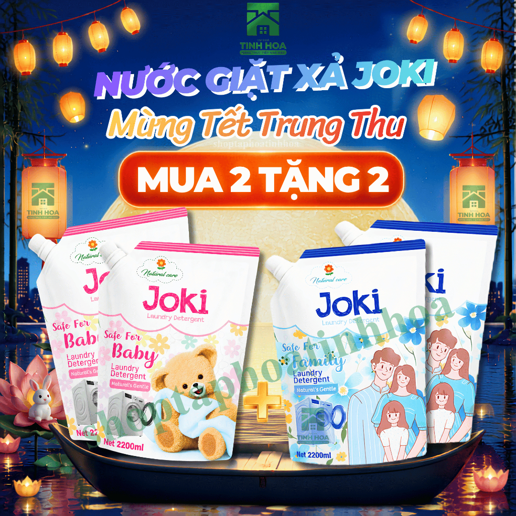 [COMBO TIẾT KIỆM] Nước Giặt Xả JOKI 2.2L Thơm Dịu Nhẹ, Mềm Vải Sạch Khuẩn, An Toàn Cho Mẹ Và Bé