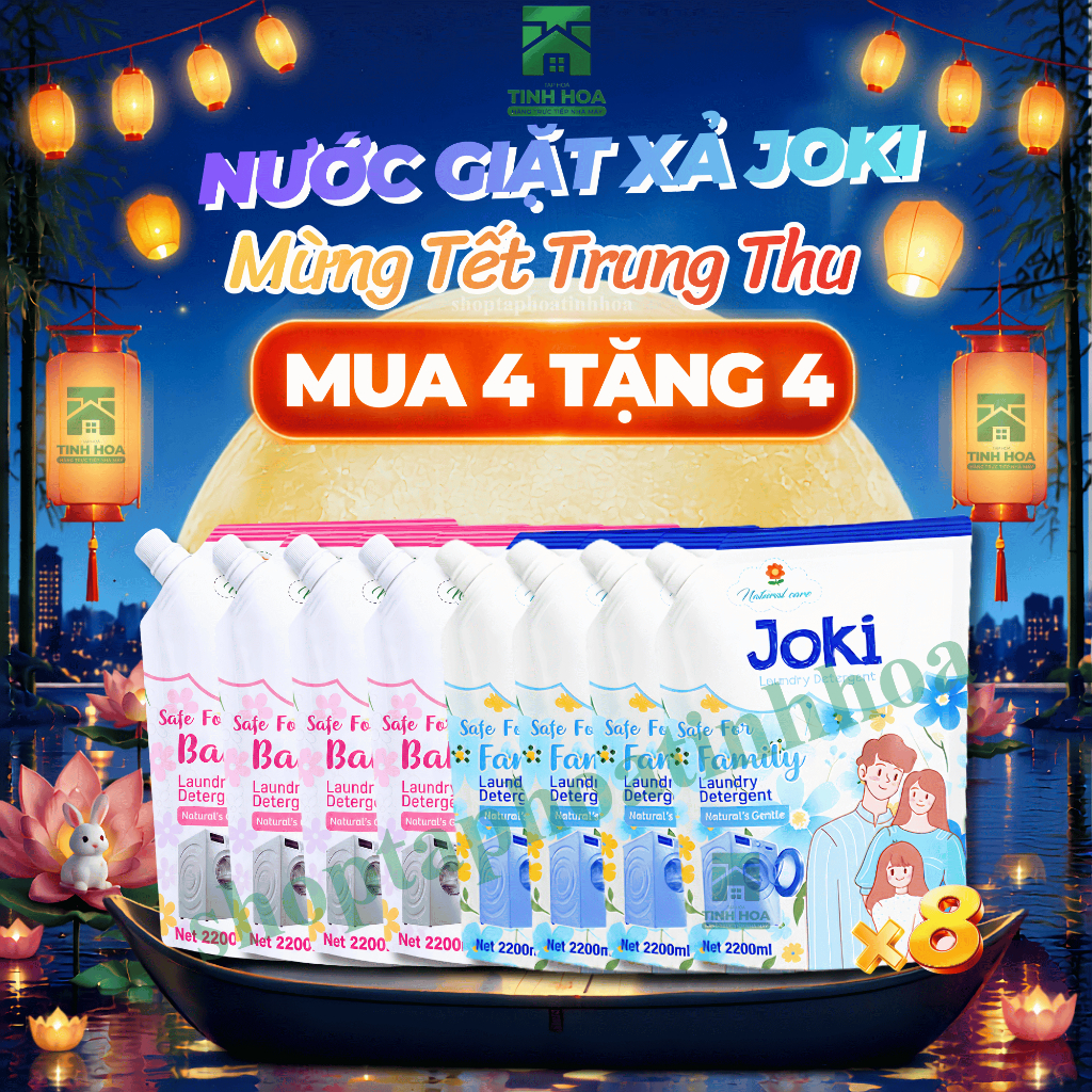 [MUA 4 TẶNG 4]  Túi Nước Giặt Xả JOKI (2.2L x 8) Nước Giặt Xả Gia Đình Và Trẻ Nhỏ,An Toàn,Tiết Kiệm