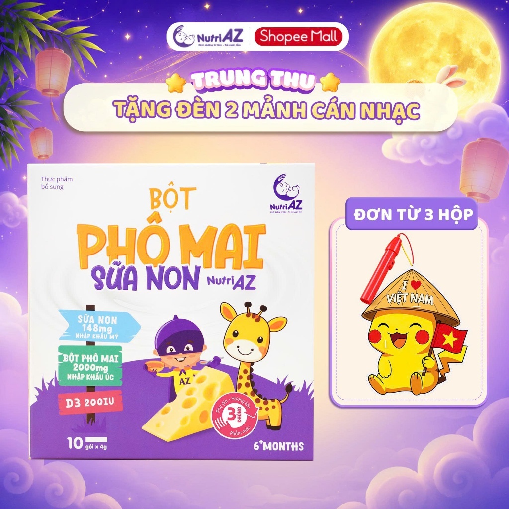 Bột Phô Mai Sữa Non NutriAZ Cho Bé Ăn Dặm Nguyên Liệu Nhập Khẩu Hỗ Trợ Phát Triển Chiều Cao Cho Bé Từ 6 Tháng Tuổi