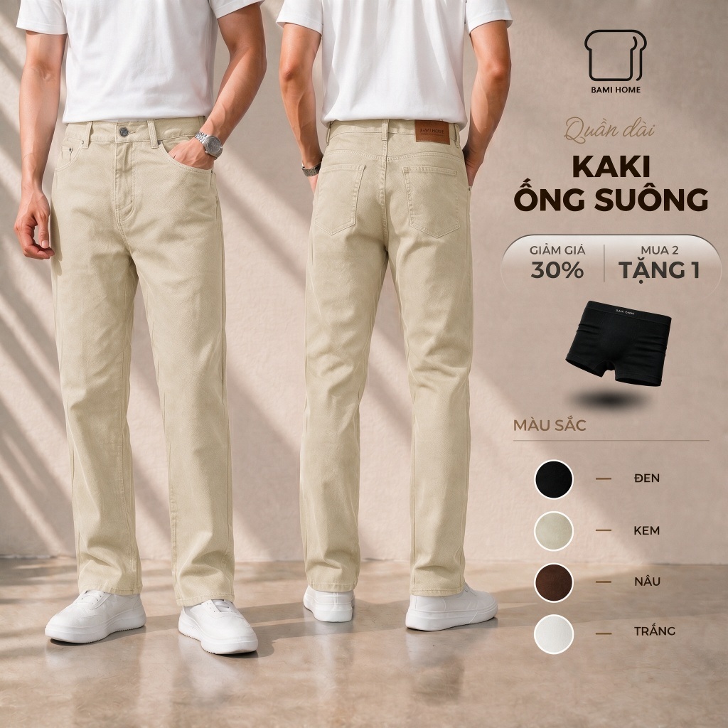 Quần kaki nam CREMA BAMI HOME, quần dài kaki ống suông basic, chất vải dày dặn, chuẩn form QK14