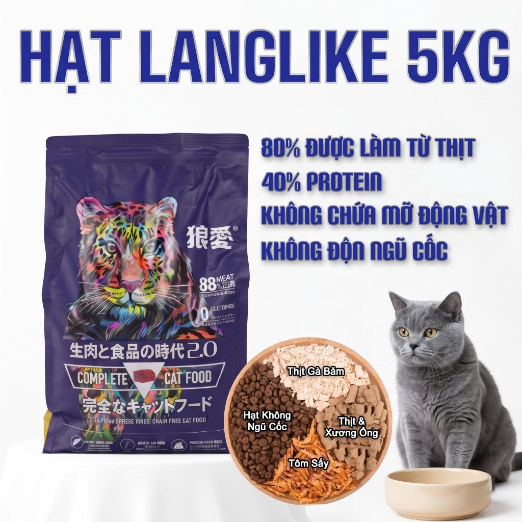 Hạt Langlike 5kg cho mèo , hạt mèo Langlike 5kg không độn ngũ cốc nhiều topping bổ sung dinh dưỡng
