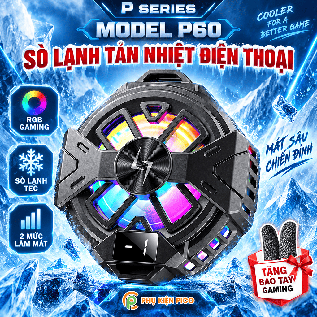 Quạt tản nhiệt điện thoại sò lạnh P60 từ tính có ngàm kẹp rời màn hình hiển thị giảm nhiệt nhanh hỗ trợ tăng FPS Gaming