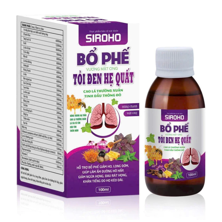 Siroho Bổ Phế Vương Mật ong Tỏi đen Hẹ Quất Cao lá thường xuân Tinh dầu thông đỏ bổ phế, giảm ho, giảm viêm họng cao lá
