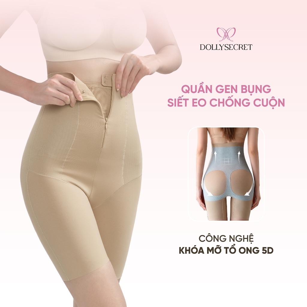 Quần Gen Bụng Siết Eo Chống Cuộn Định Hình Dáng DOLLY SECRET Quần Nịt Bụng Có Khóa Kéo Và Mắc Cài Nâng Mông