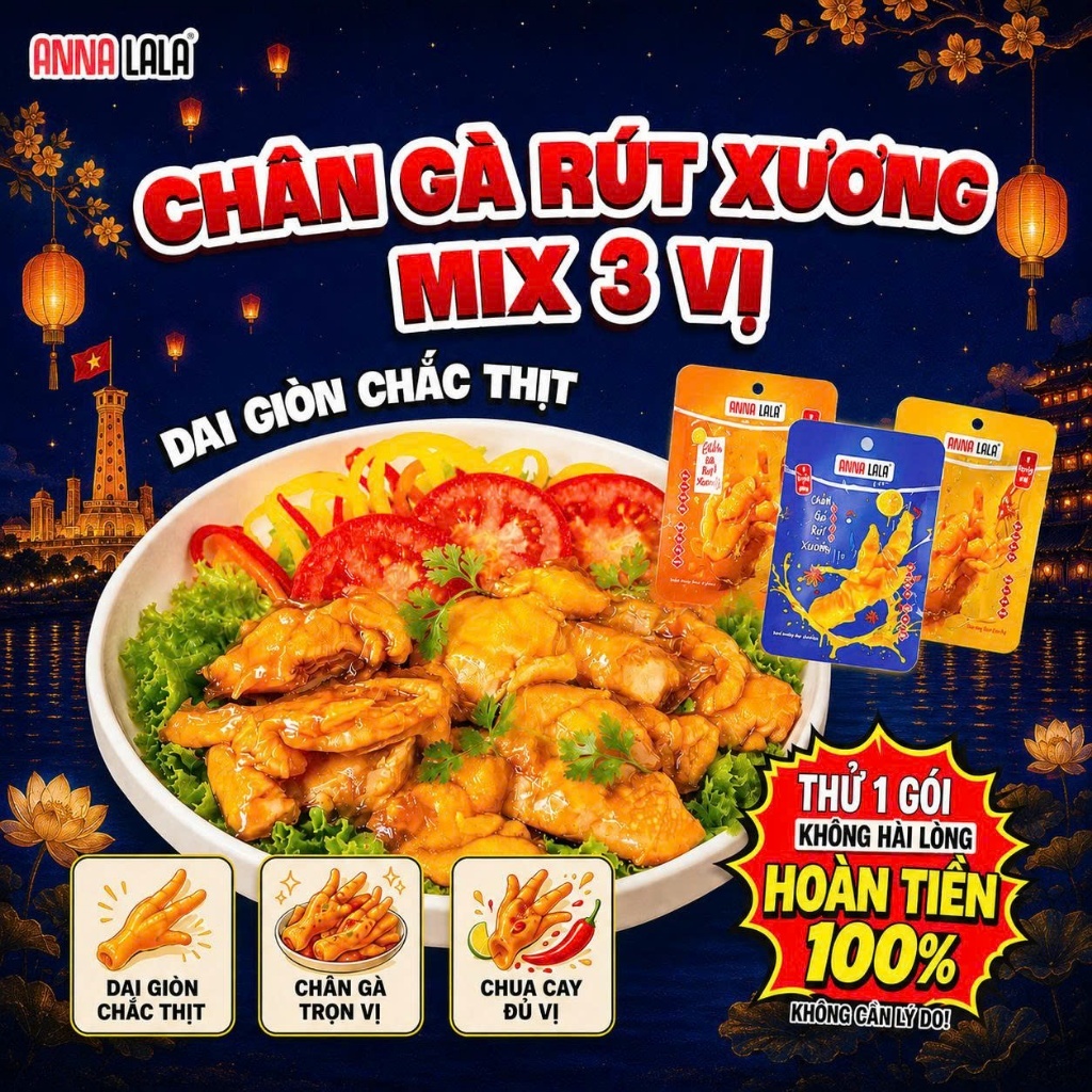 Combo 15 – 30 chân gà RÚT XƯƠNG 3 VỊ tự chọn thơm ngon Cay, ít cay, nguyên bản – ANNA LALA chân gà chính hãng