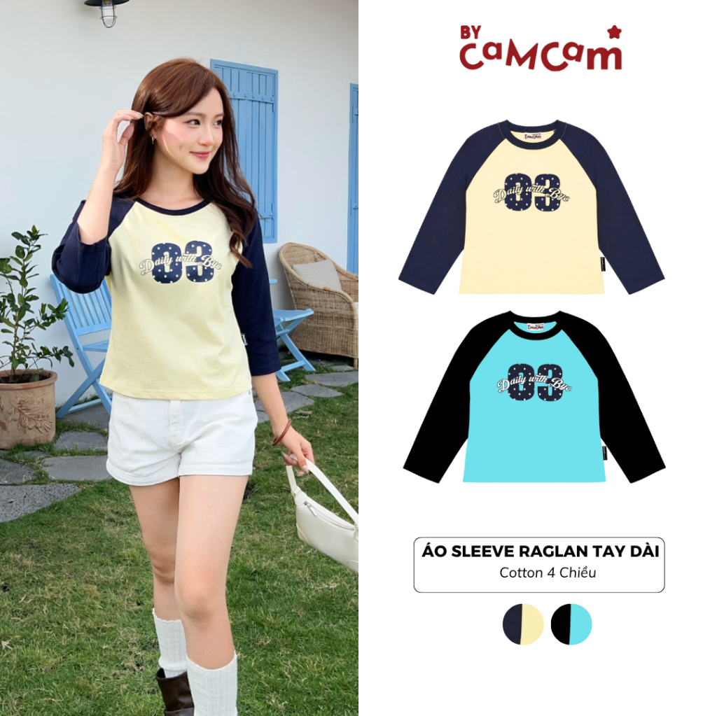 Áo Sleeve Raglan 𝑩𝒚𝒄𝒂𝒎𝒄𝒂𝒎 Tay Dài Lửng Phối Màu Trendy Hàn Quốc ATL721