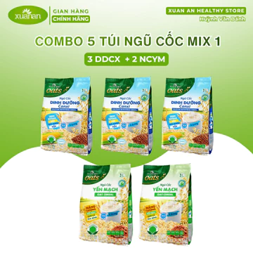 Combo 5 Túi Ngũ cốc Xuân An Mix 1 (3 Ngũ cốc Dinh dưỡng Canxi và 2 Ngũ cốc Yến mạch Ít đường)