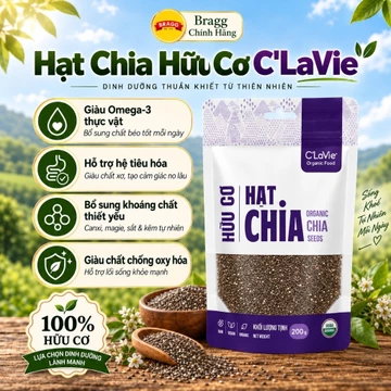 Hạt Chia Hữu Cơ C'LaVie 200g – Hạt Chia Organic Dùng Pha Nước, Ăn Cùng Sữa Chua, Yến Mạch