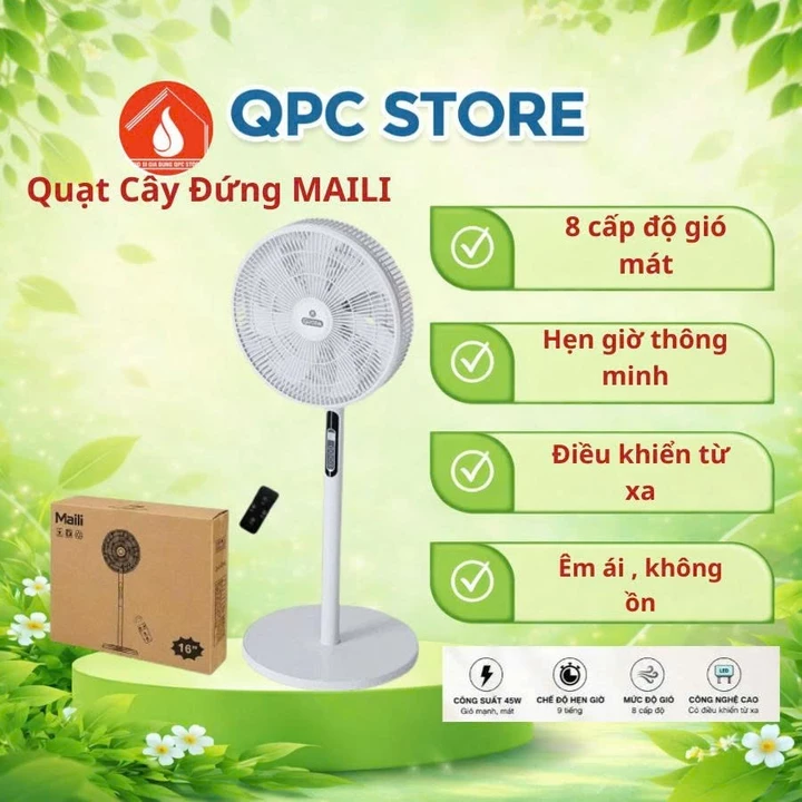 Quạt Cây Đứng MaiLI Chính Hãng Điều Khiển Từ Xa, 7 Cánh Siêu Mát, Công Suất 40W, Tiết Kiệm Điện