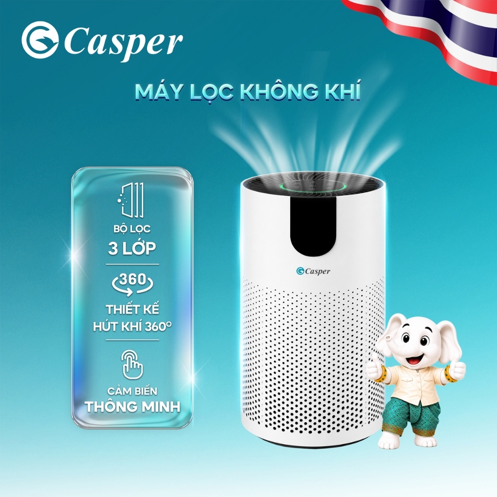 Máy lọc không khí Casper - HEPA Lọc bụi mịn PM0.3 - 36m2 - AP-E180M1 - Bảo hành 3 năm - Chính hãng