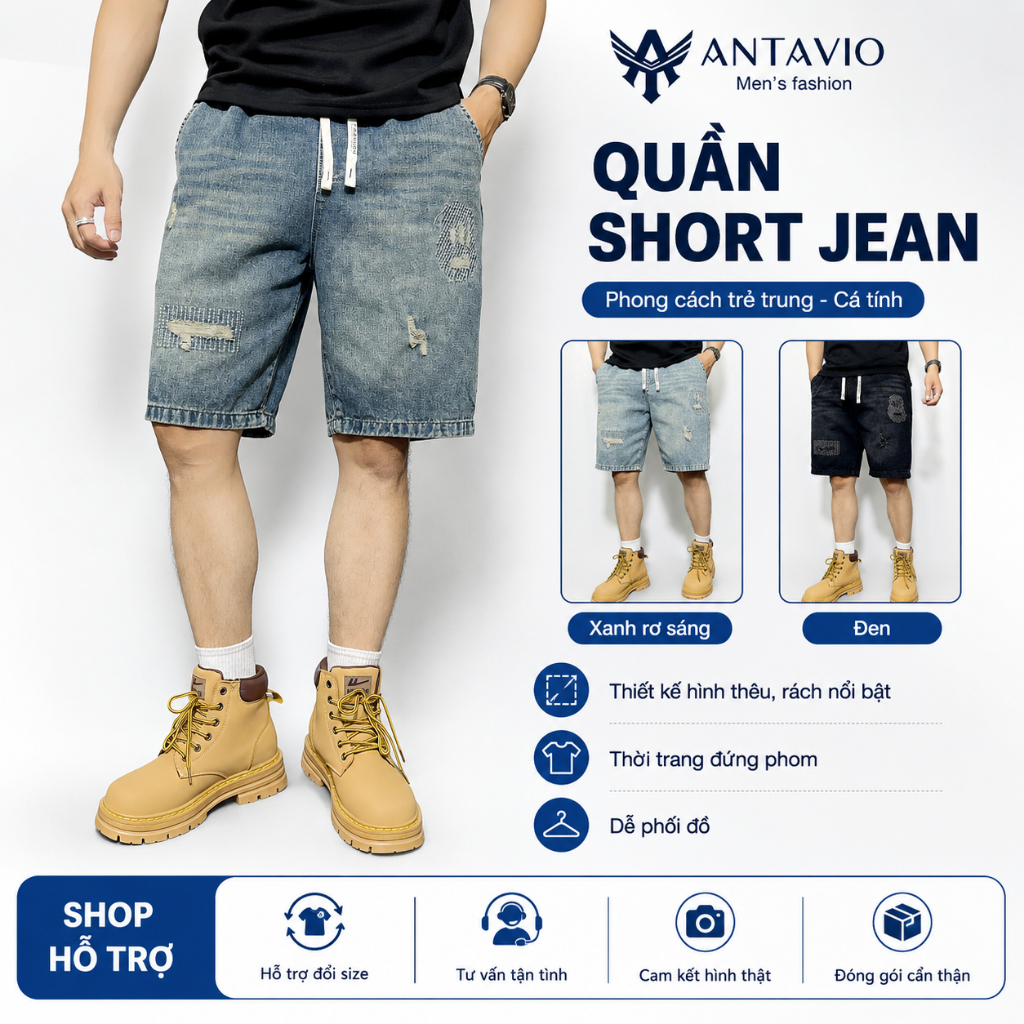 Quần Short Jean, Quần Jean Đùi ANTAVIO Chất Liệu Jean Mềm Phong Cách Hàn Quốc M-3XL 45-90KG Ngỗ 371