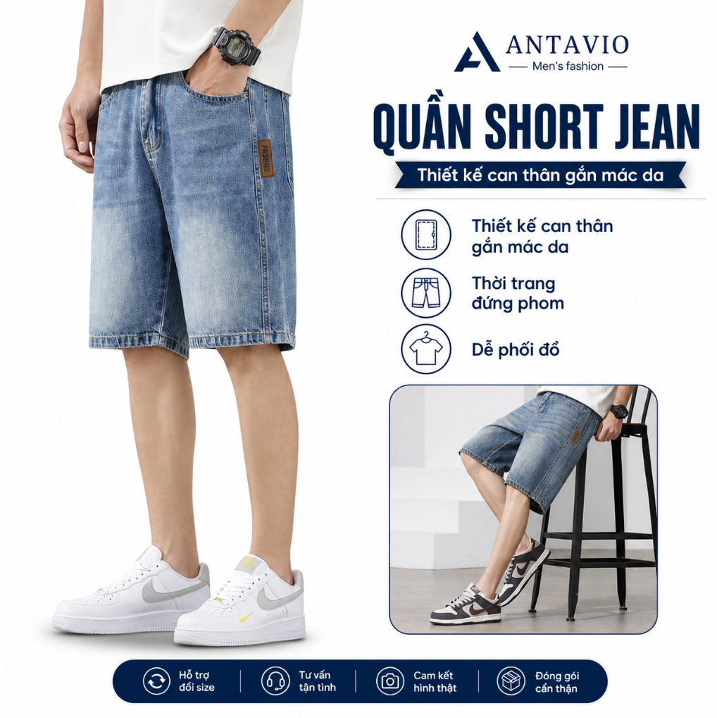 Quần Short Jean Quần Jean Ngắn ANTAVIO Chất Liệu Vải Mềm Phong Cách Hàn Quốc 2 Màu 45-90 Kg SHORT375
