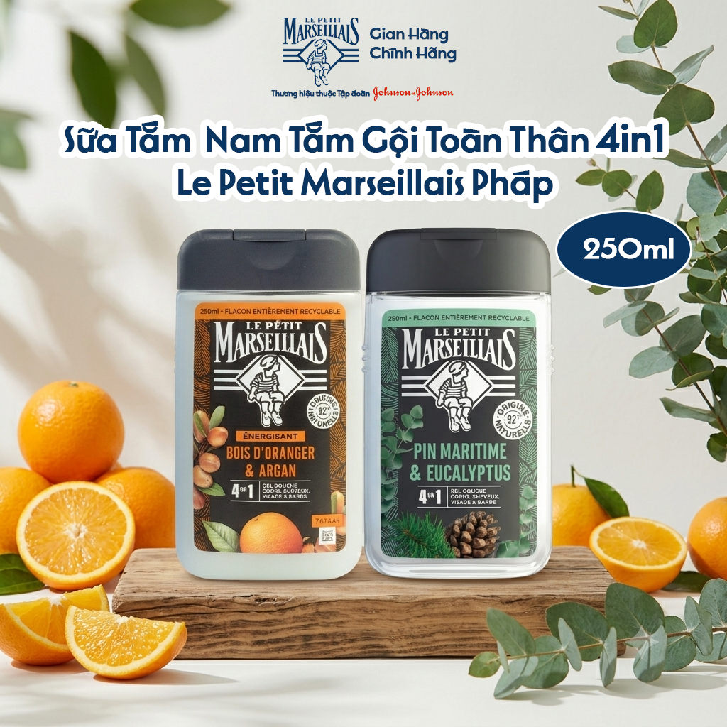 Sữa Tắm Nam 4 in 1 92% Thiên Nhiên Le Petit Marseillais Nhiều Mùi Hương 250ml