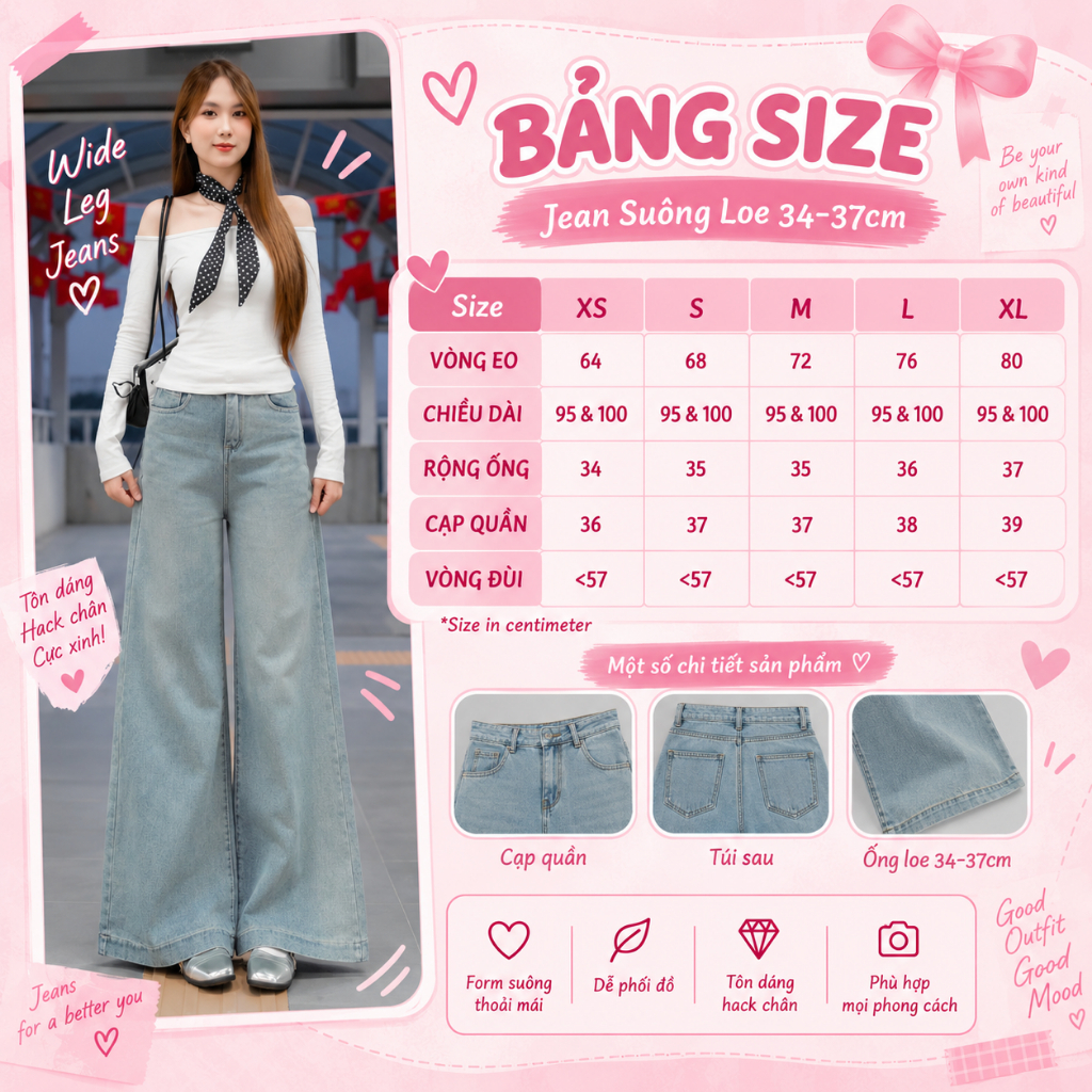 Quần Jean Ống Rộng Suông Loe 33-37cm MIAA Cạp Cao Siêu Tôn Dáng , Quần Bò Ống Suông Loe Có Size Cho Nấm Lùn_VER4 | BigBuy360 - bigbuy360.vn