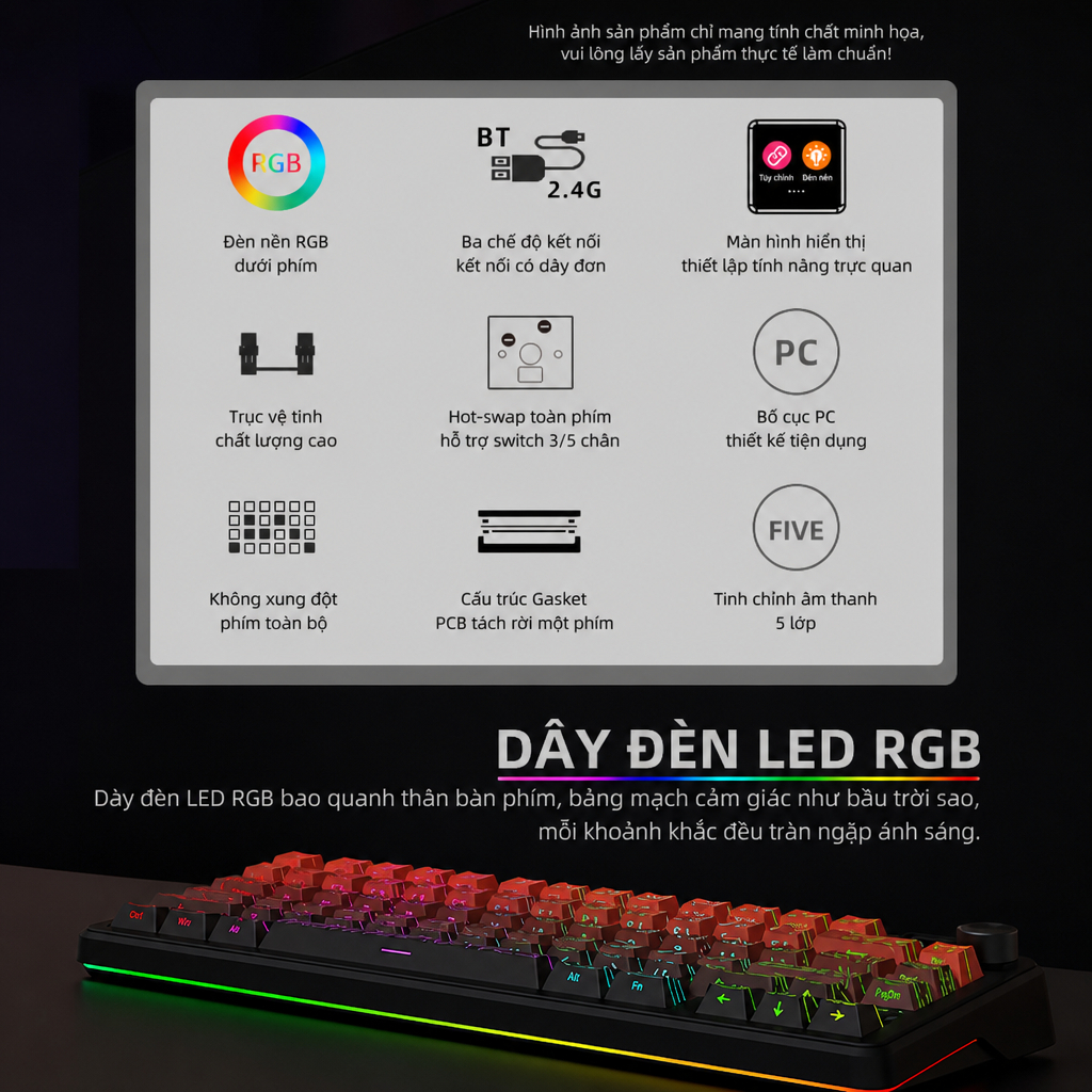 Bàn phím cơ DK75PRO không dây Bluetooth Silent switch màn hình led keycap pbt RGB LED hotswap Pin 8000mAh Có APP tùy | BigBuy360 - bigbuy360.vn