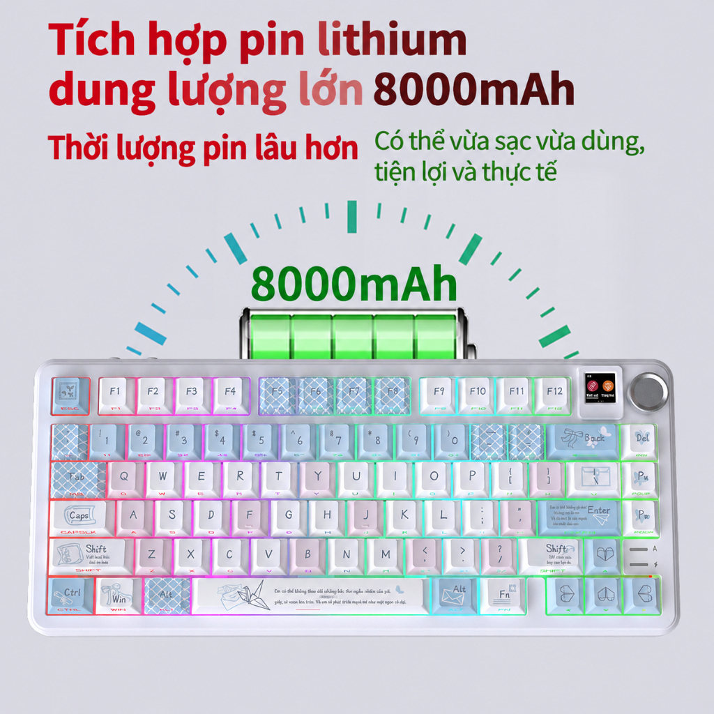Bàn phím cơ DK75PRO không dây Bluetooth Silent switch màn hình led keycap pbt RGB LED hotswap Pin 8000mAh Có APP tùy | BigBuy360 - bigbuy360.vn