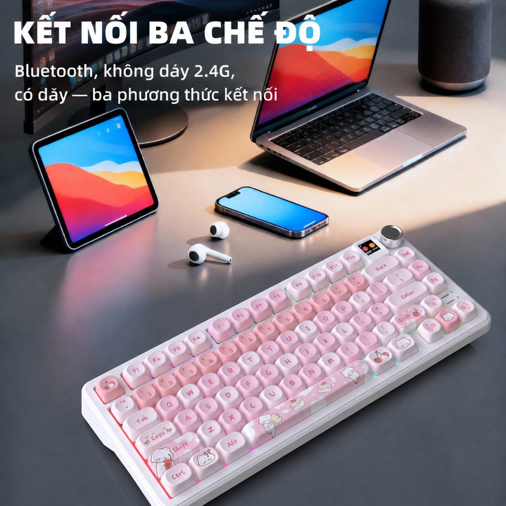 Bàn phím cơ DK75PRO không dây Bluetooth Silent switch màn hình led keycap pbt RGB LED hotswap Pin 8000mAh Có APP tùy | BigBuy360 - bigbuy360.vn
