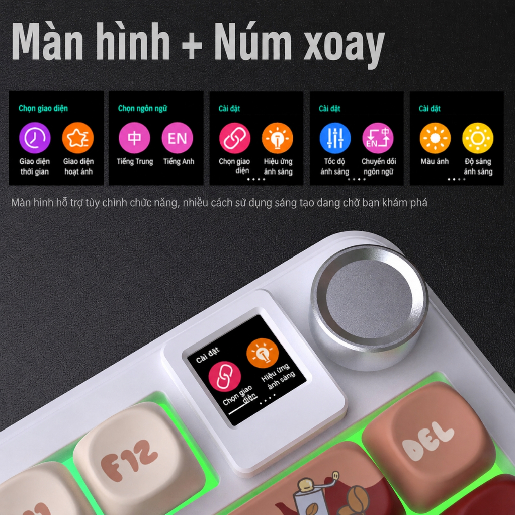 Bàn phím cơ DK75PRO không dây Bluetooth Silent switch màn hình led keycap pbt RGB LED hotswap Pin 8000mAh Có APP tùy | BigBuy360 - bigbuy360.vn
