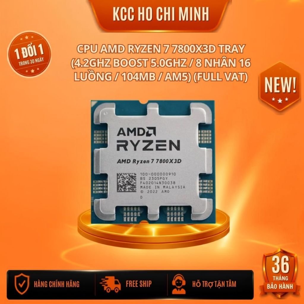 CPU AMD Ryzen 7 7800X3D Tray (4.2GHz Boost 5.0GHz / 8 nhân 16 luồng / 104MB / AM5) (Full VAT) - Bảo hành 36 tháng | BigBuy360 - bigbuy360.vn