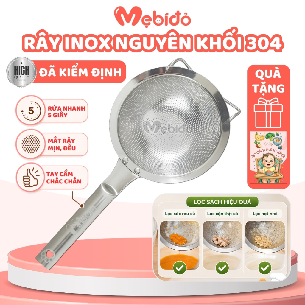 Rây Lọc Cháo Inox Nguyên Khối Misan 12cm, Rây Lọc Thức Ăn Dày Dặn, An Toàn, Tiện Lợi Nhà Bếp - Shop Mẹ Bí Đỏ
