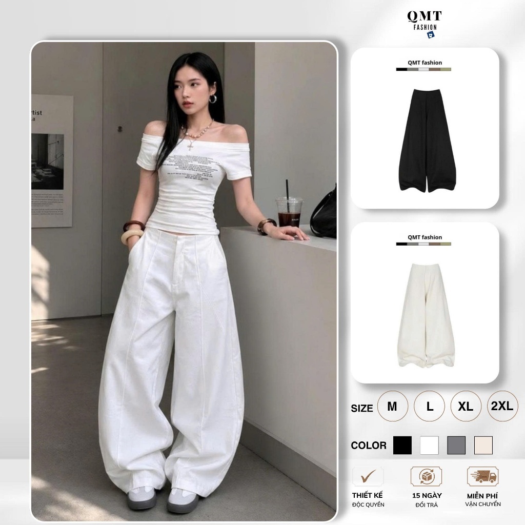 Quần ống rộng nữ chất kaki dáng cong QMT co giãn mềm mịn chuẩn form có chun dễ phối đồ 0088 | BigBuy360 - bigbuy360.vn