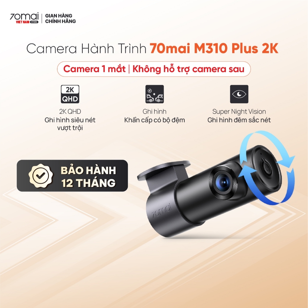 Camera Hành Trình 70mai M310 Plus 2K Phiên Bản Quốc Tế, Ghi Hình 2K HD Ra Lệnh Giọng Nói, Ống kính xoay 360°