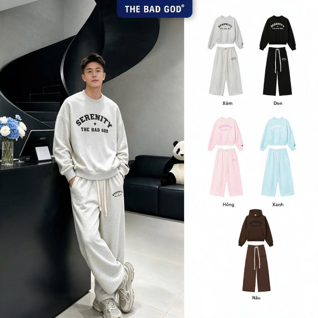 Bộ Nỉ Nữ Mùa Đông The Bad God Star Serenity Nỉ Nhung Áo Sweater Quần Dài In Nổi Form Boxy Local Brand