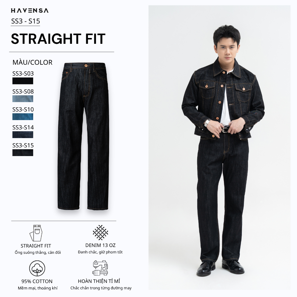 [SS3] Quần ống đứng nam form Regular Fit Haven’s, quần jean cạp cao ôm eo vừa vặn tôn dáng dễ phối đồ | BigBuy360 - bigbuy360.vn