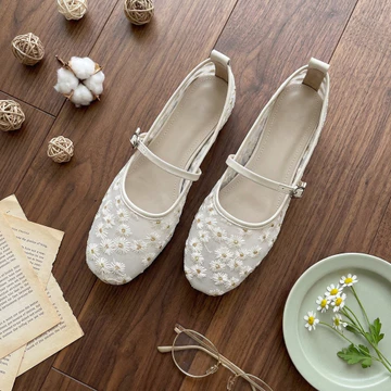Giày búp bê nữ cao cấp Styfani lưới phối hoa quai ngang kiểu dáng basic phong cách nhẹ nhàng nữ tính - Giày búp bê GBB01