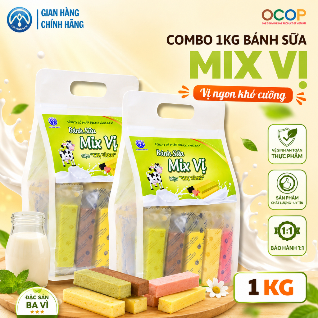 Combo 2 Túi Bánh Sữa Ba Vì Mix Vị 500gram _ Sữa Chị Vàng Ba Vì