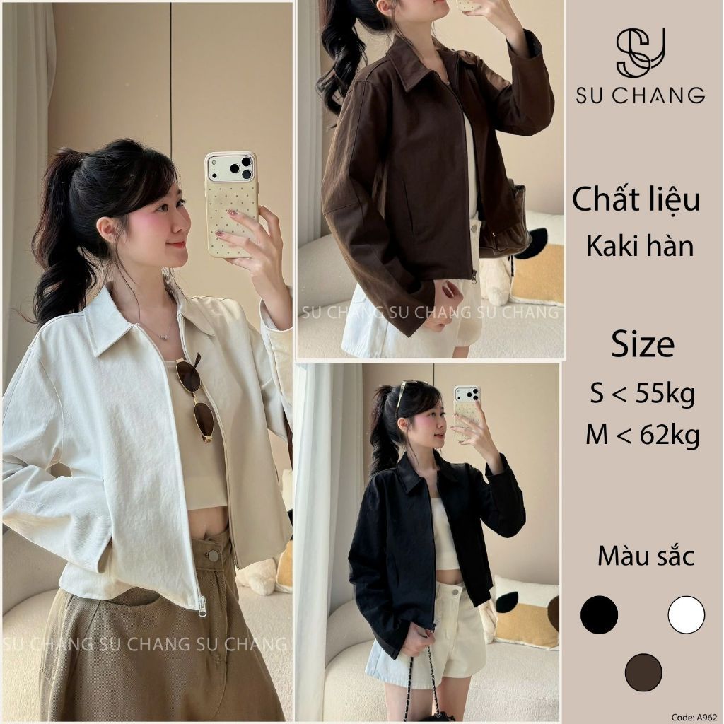 Áo Khoác Kaki Khóa Dọc Túi Chéo A962 Su Chang Thời Trang Nữ