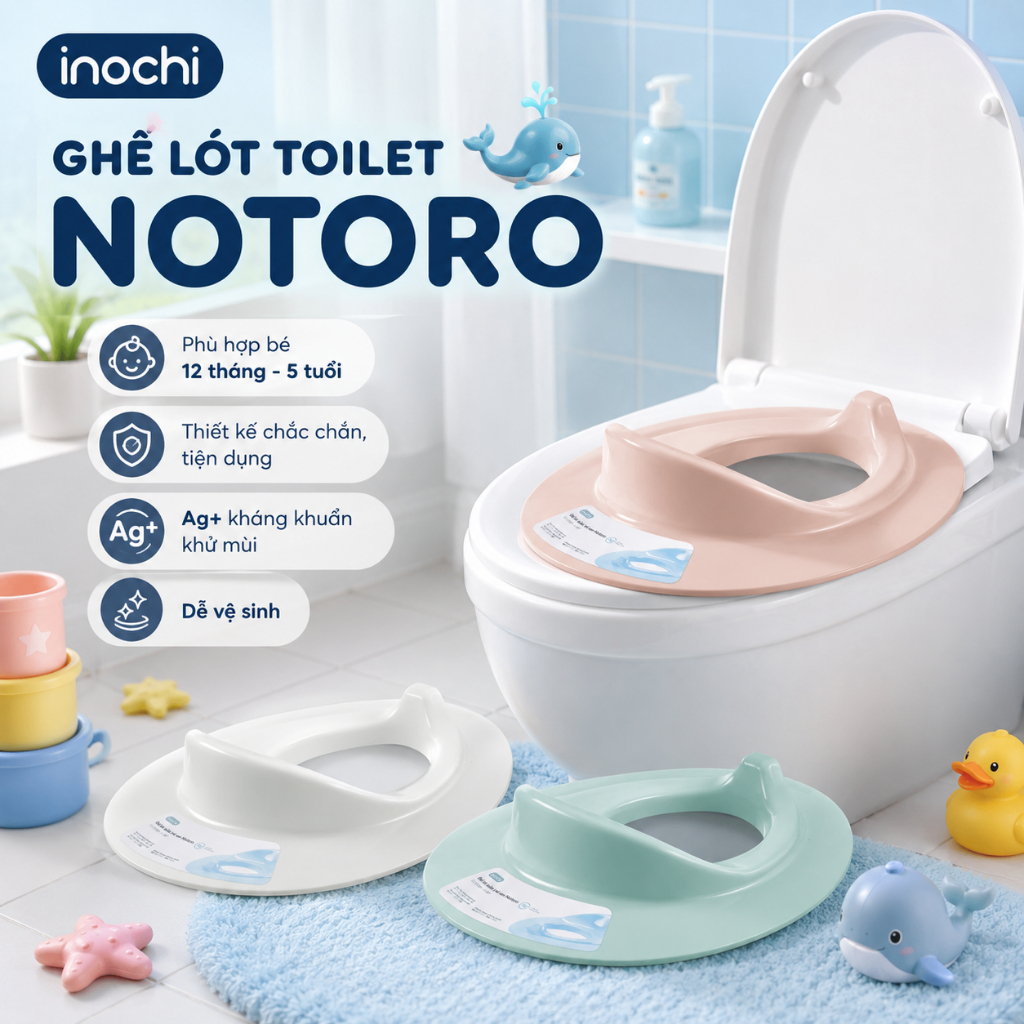 Ghế lót Toilet inochi, thiết kế miếng đệm chống trơn trượt, bệ lót bồn cầu cho bé