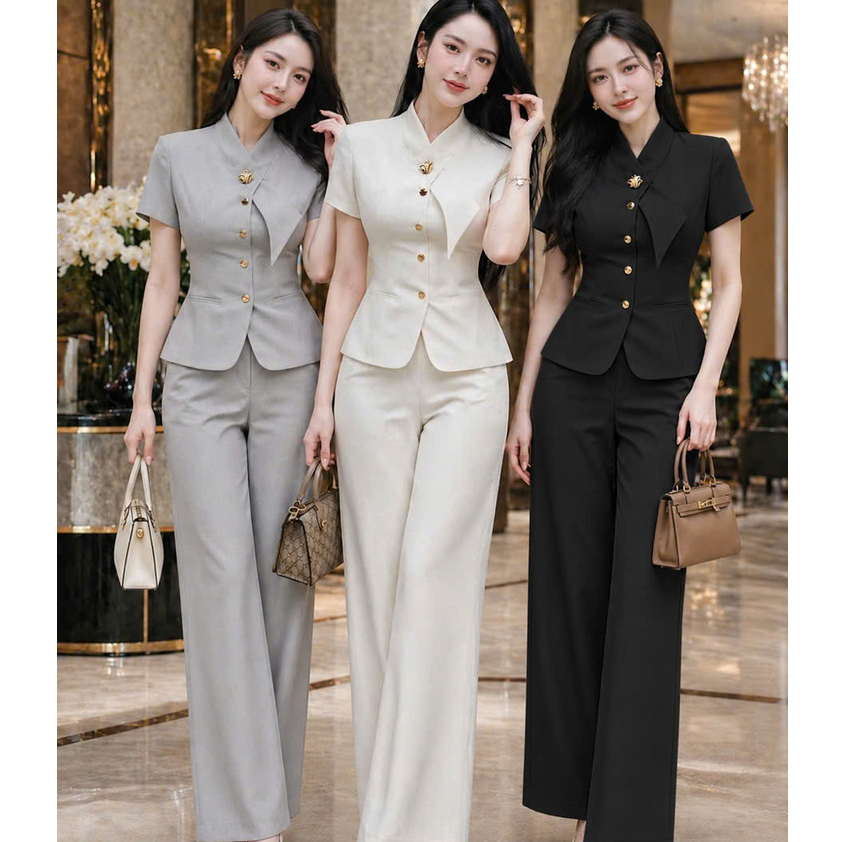 (LƯNG QUẦN TÂY ) Set Vest Nữ Công Sở Tay Ngắn Kèm Quần Tây, Thiết Kế Sang Trọng Thanh Lịch  LANA FASHION