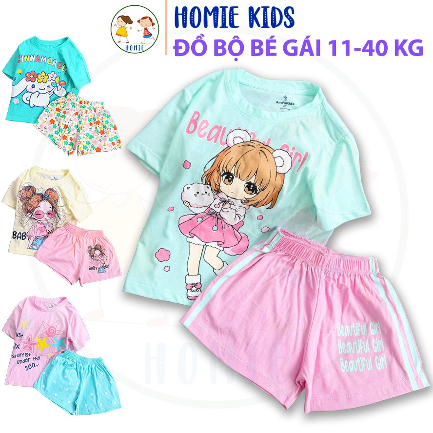 Đồ bộ cho bé gái thun cotton size nhí đại 11-40 kg set bộ thun trẻ em mềm mịn hoạt hình kuromi kitty melody Homie Kids