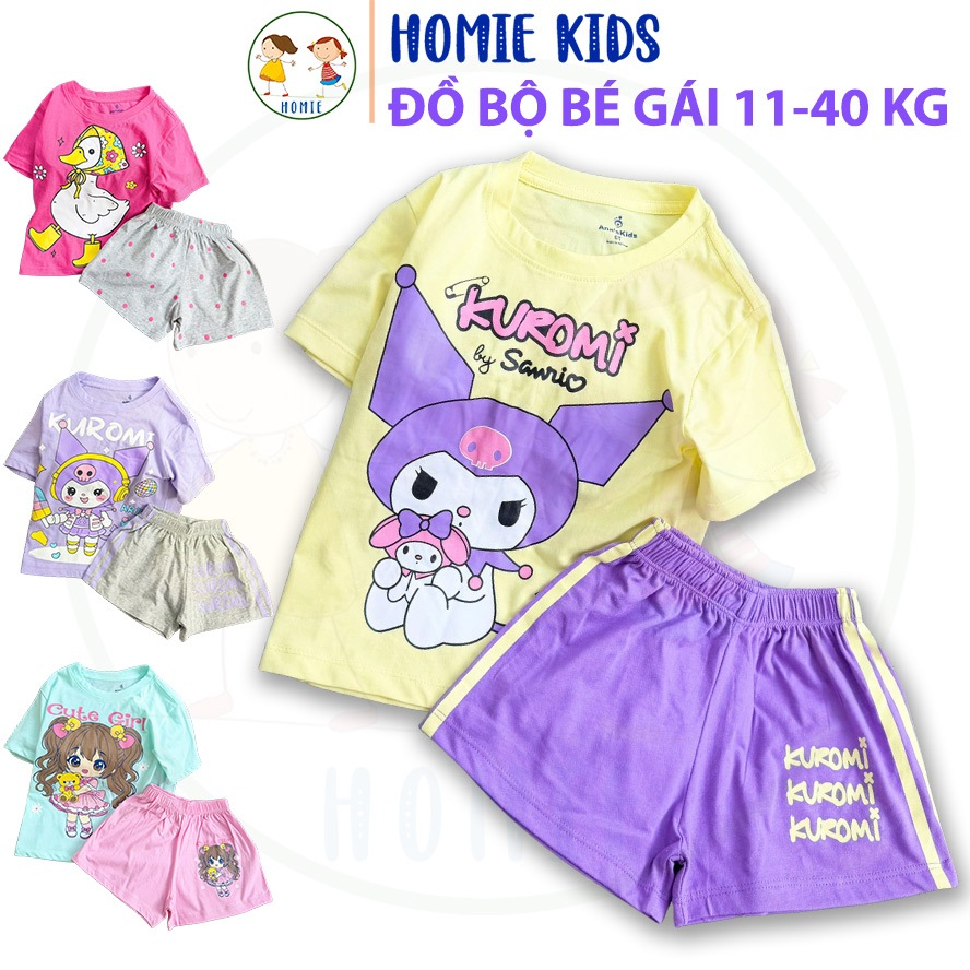 Đồ bộ cotton bé gái 11-40 kg set quần áo trẻ em tay ngắn mặc nhà đi chơi đi học đều xinh in hoạt hình đẹp Homie Kids