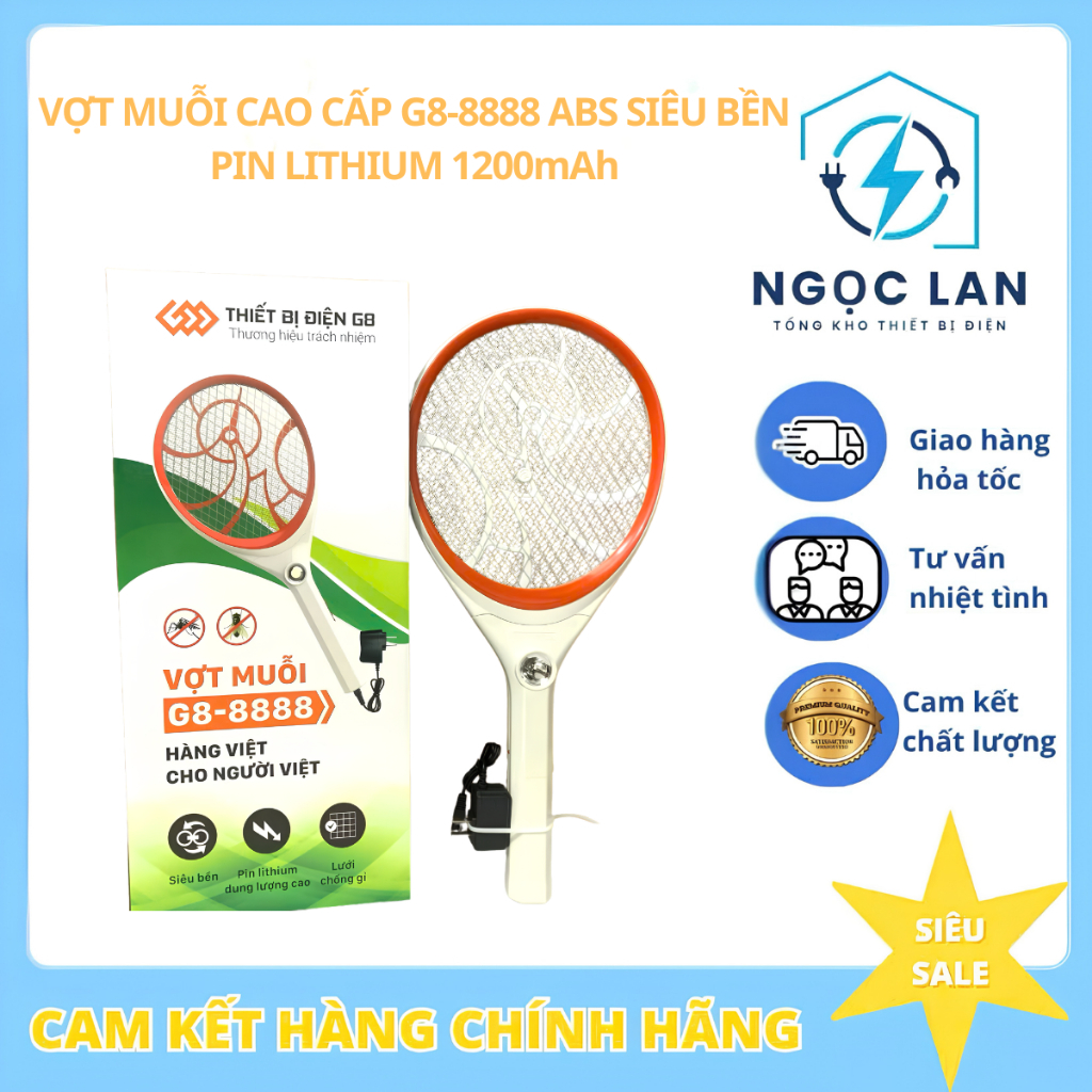 Vợt muỗi cao cấp G8-8888 - Pin Lithium 1200mAh,  3.7V ABS siêu bền - Hàng Việt Nam (BH 12 Tháng)
