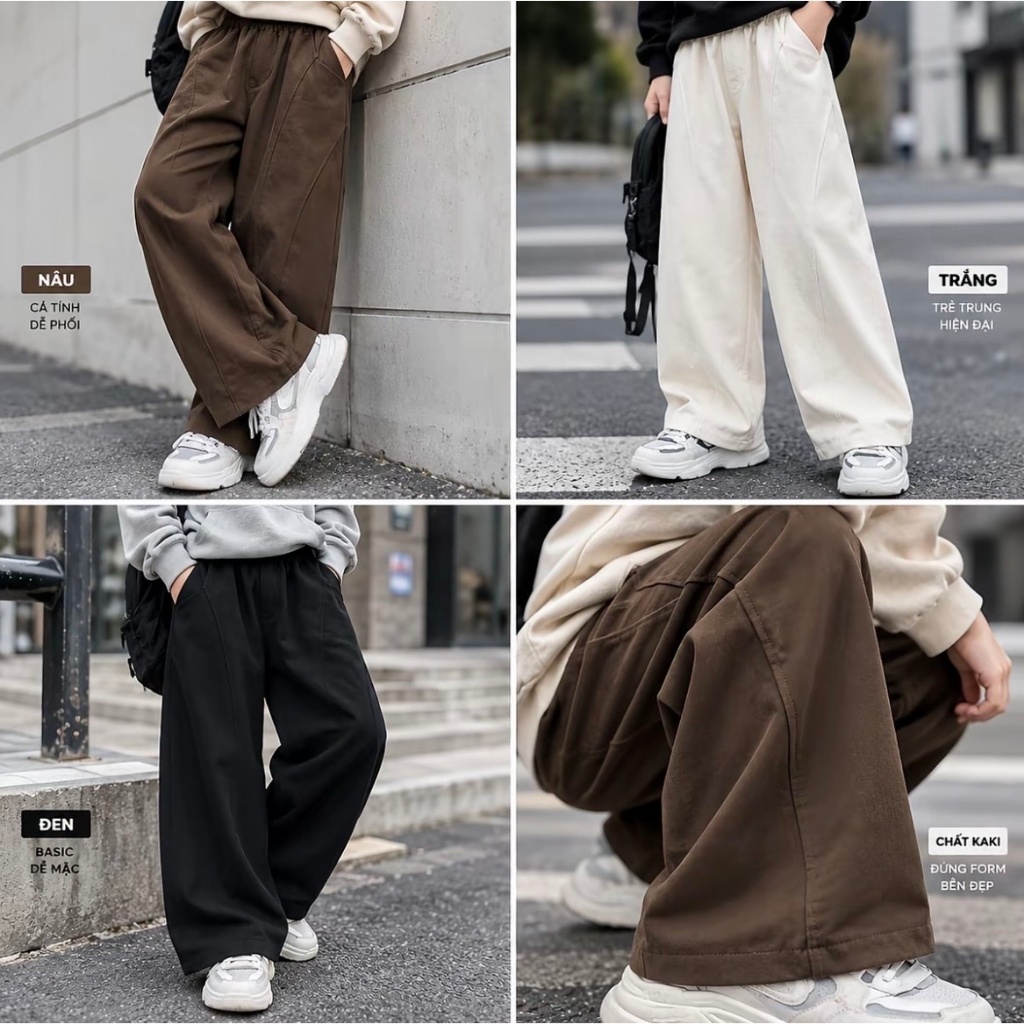 Quần KAKI DÀI GÂN, DÁNG SUÔNG cho bé Trai/Gái từ 20-65kg, phong cách Hàn,  chất liệu mềm, co giãn, đứng form