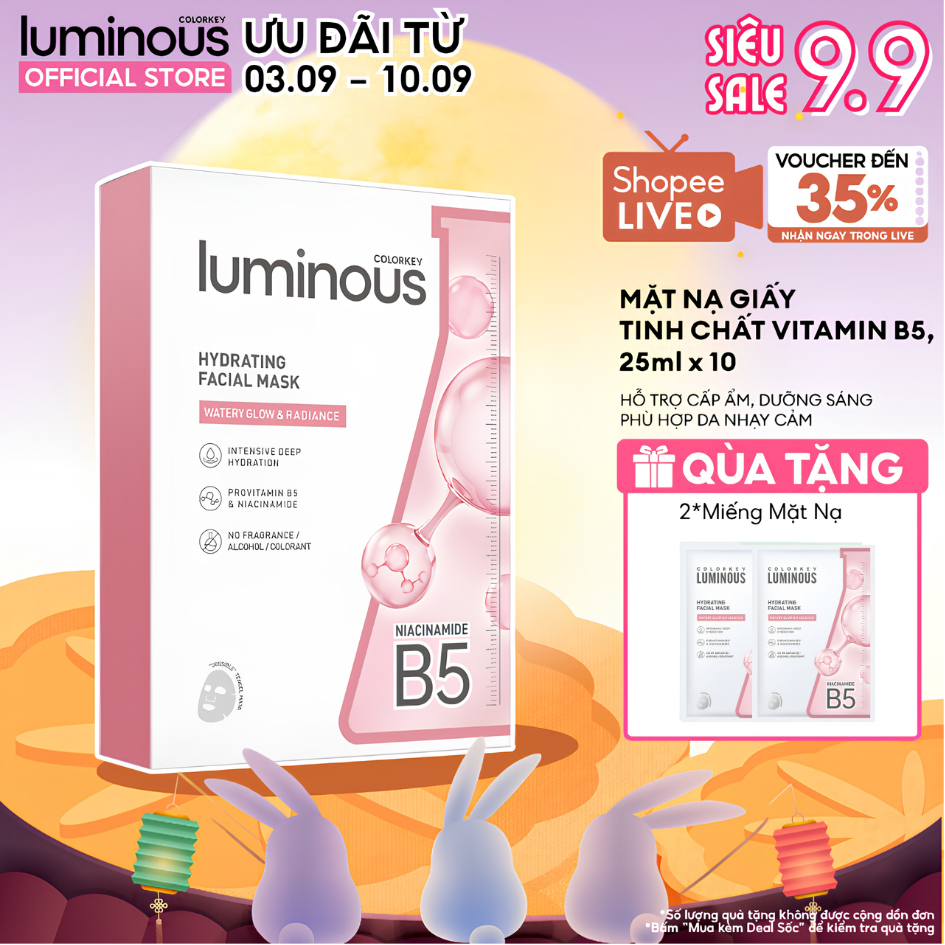 1 Hộp 10 Miếng Mặt Nạ Giấy Colorkey Luminous Vitamin B5 Hỗ Trợ Phục Hồi 25ml/miếng | BigBuy360 - bigbuy360.vn