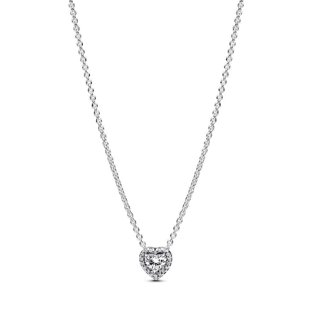 Dây Chuyền Bạc Pandora Timeless Mặt Trái Tim Đính Đá - Pink Elevated Heart Necklace