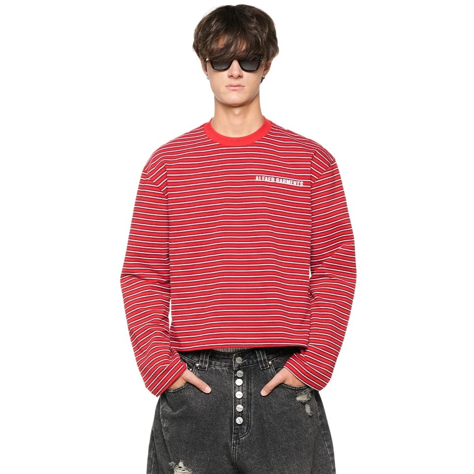 ÁO THUN LOCAL BRAND "ALFAER" CLASSIC LOGO STRIPED LONGSLEEVE T-SHIRT - RED