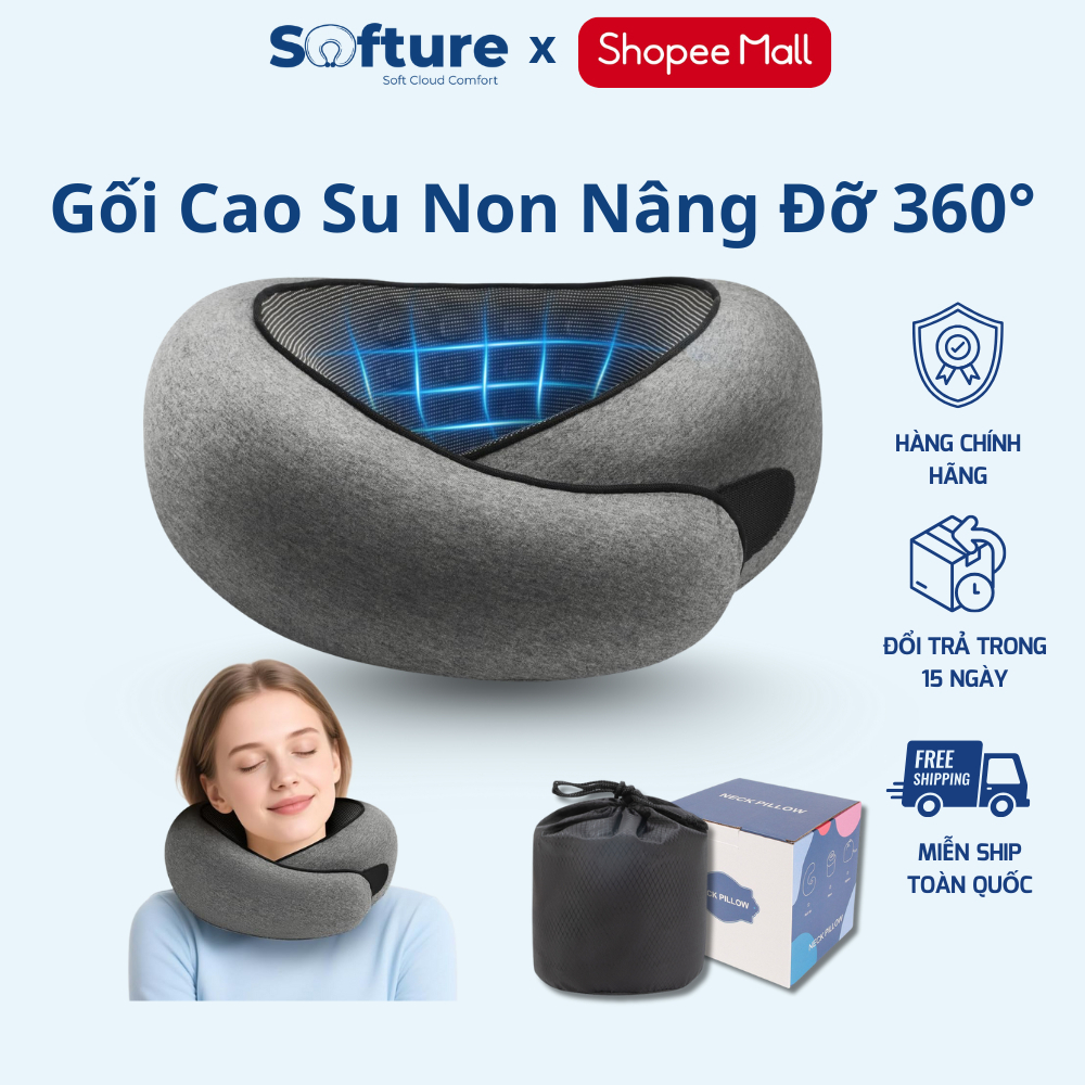 Gối Cao Su Non Cao Cấp SOFTURE Nâng Đỡ 360° Thiết Kế Công Thái Học Bảo Vệ Cột Sống Cổ - SG03