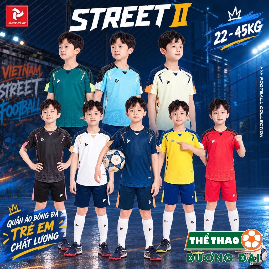BST Quần Áo Bóng Đá Trẻ Em Just Play Street 2 Thun Lạnh Cao Cấp Thể Thao Đương Đại