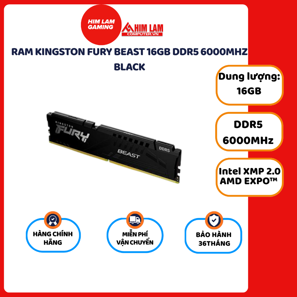 RAM KINGSTON FURY BEAST 16GB DDR5 6000MHZ BLACK NEW