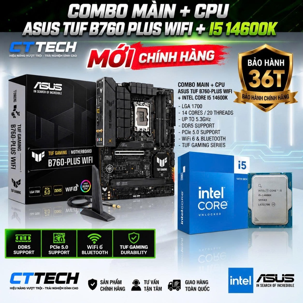 Bộ PC lắp ráp CTTech số 4 MSI RTX 5060 VENTUS 3X / I5 14600K / B760 TUF / 512GB Mới | Bảo Hành 36 Tháng | BigBuy360 - bigbuy360.vn