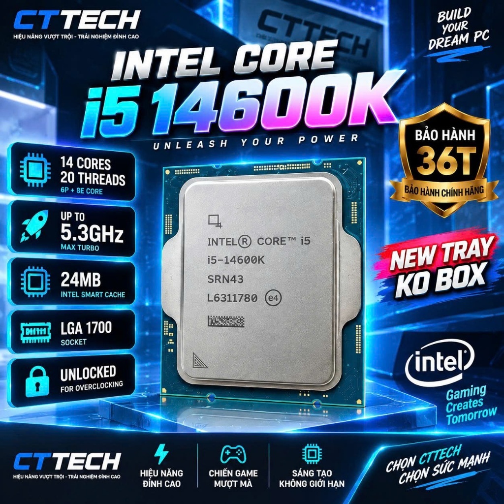 Bộ PC lắp ráp CTTech số 4 MSI RTX 5060 VENTUS 3X / I5 14600K / B760 TUF / 512GB Mới | Bảo Hành 36 Tháng | BigBuy360 - bigbuy360.vn
