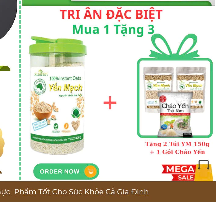 XUÂN AN - Yến Mạch Nguyên Chất Ăn Liền 800g ( Tặng 2 Gói Yến Mạch 150g + 1 Gói Cháo Yến Thịt Bằm 50g)
